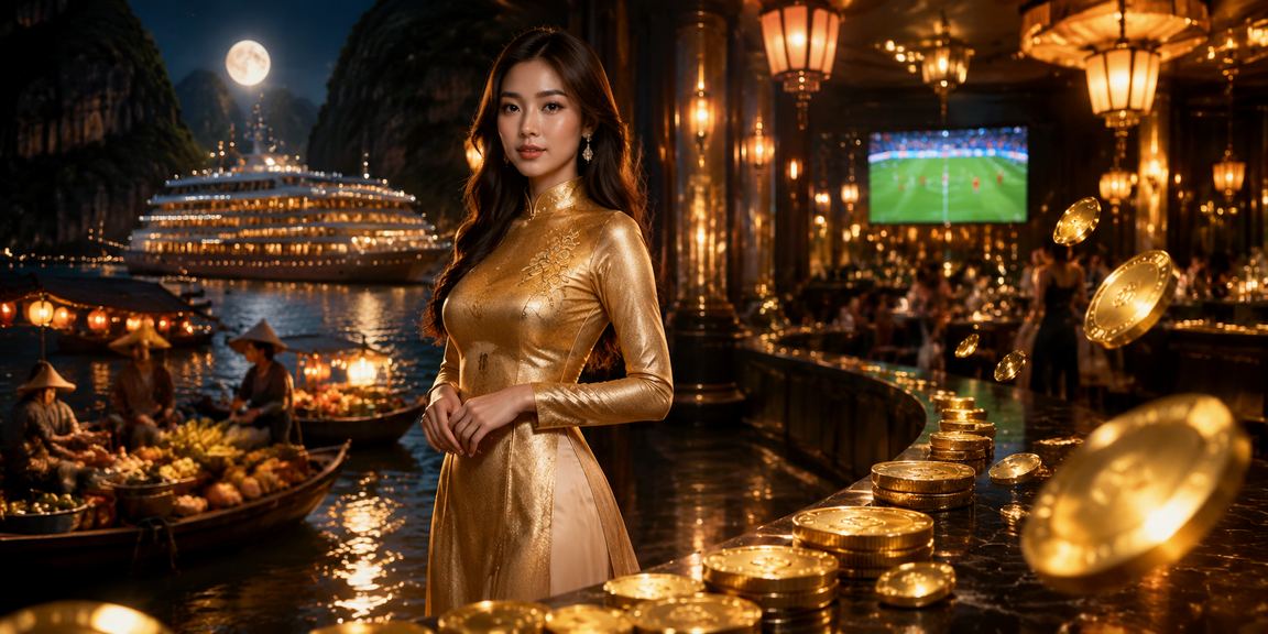 Người chơi cá cược trực tuyến tại vịnh Hạ Long với trang phục áo dài truyền thống